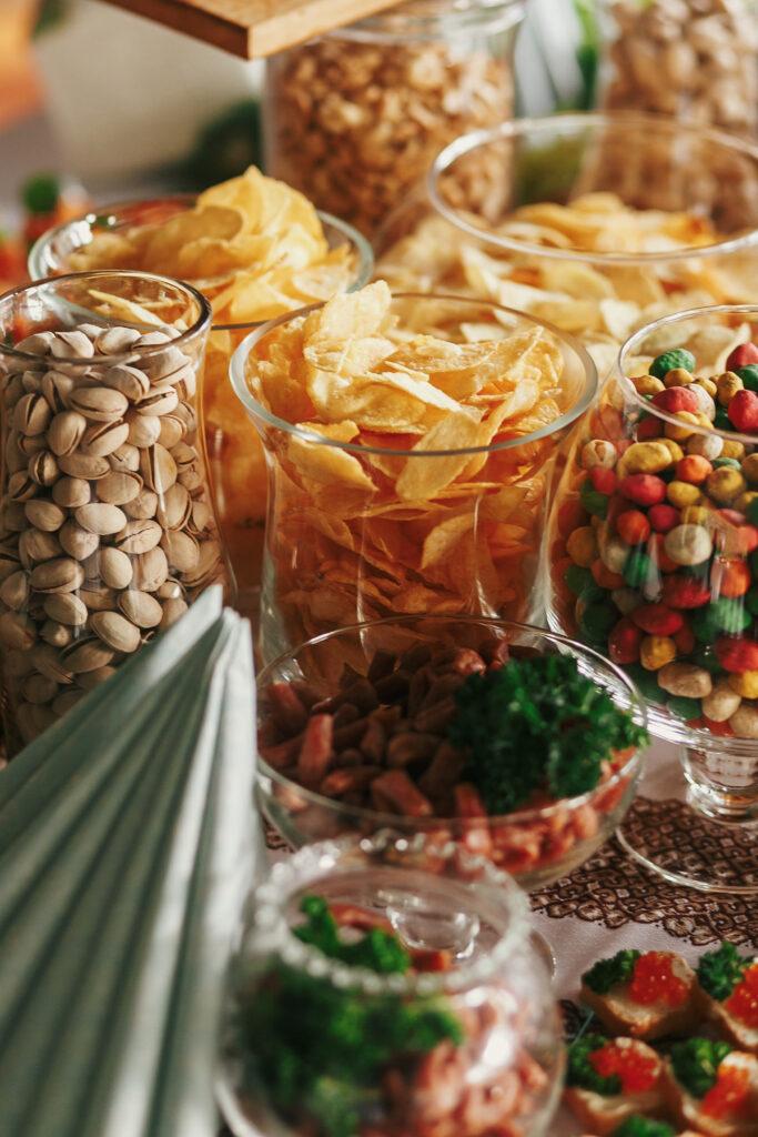 Assorted chips nuts and snacks